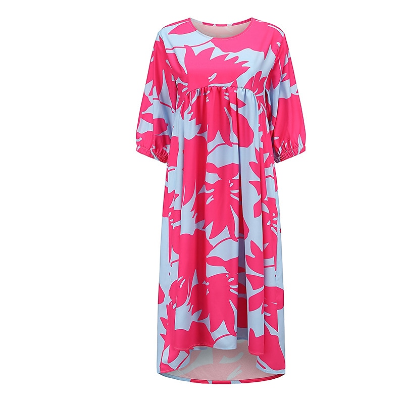 Naisten Midimekko Rento mekko Kukka mekko Tyylikäs Vapaa-aika ulko- Loma Pyhäpäivä Loose Fit Kukka Leopardi Puhdas väri Puolihiha Tiukka pyöreä kaula-aukko Musta Purppura Fuksia Apila Kevät Syksy 2025 - $33.99 –P2