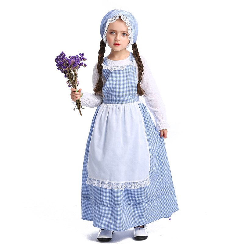Retro Středověké 19. století Prairie šaty Pioneer Girl Dívčí Den dětí Plesová maškaráda Večírek Festival Dětské Šaty Zástěra Klobouk 2025 - $51.99 –P1