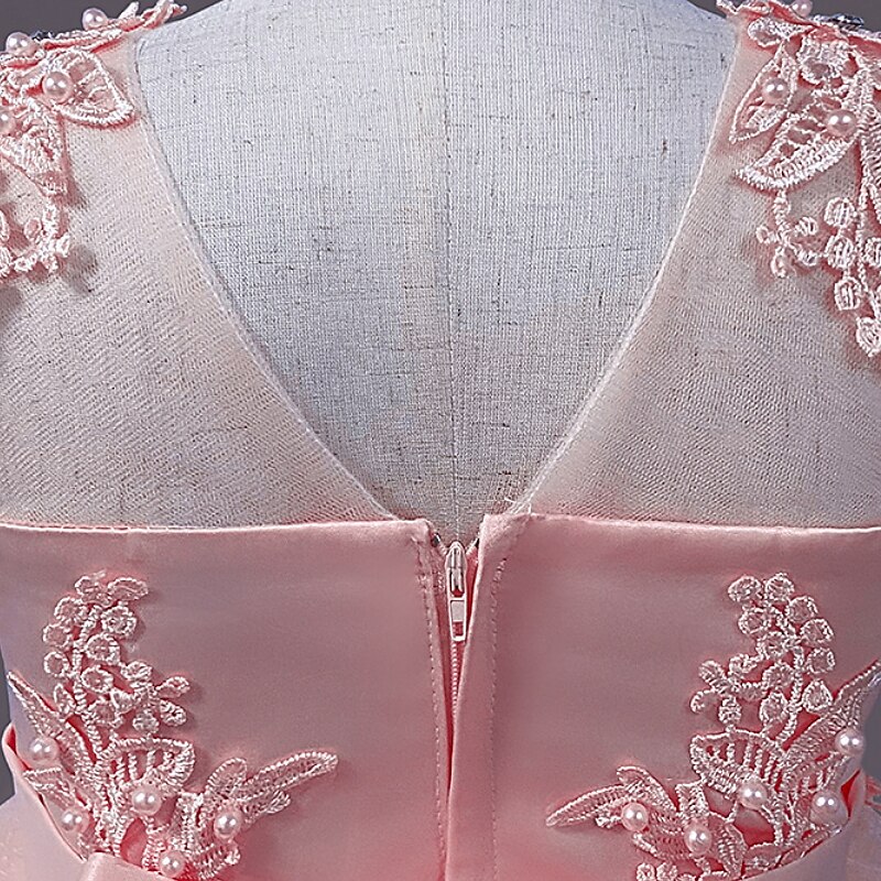barn jentekjole blomster ensfarget en linje kjole ytelse bryllupsfest ruched mesh rosa lys blå hvit maxi ermeløse søte prinsessekjoler sommer høst normal passform 3-12 år 2025 - $35.99 –P10