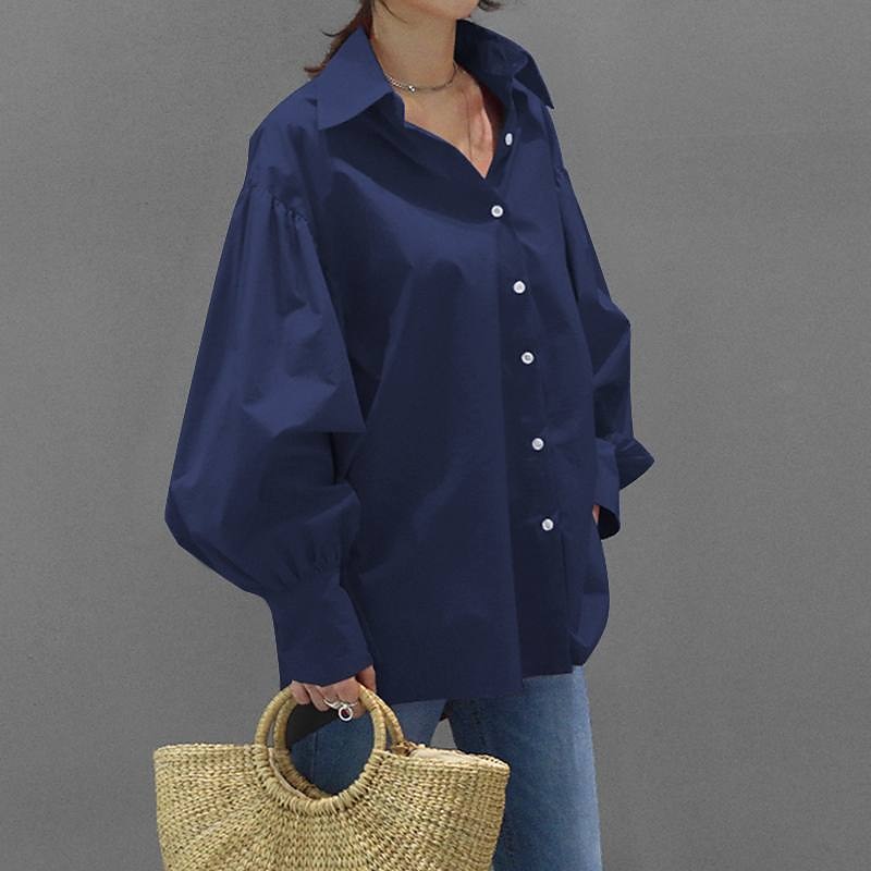 Per donna Camicia Blusa Semplice Casual Manica Lunga Manica a Lanterna Colletto a Camicia Top Regolari Quotidiano Weekend Bottoni Nero Bianco Giallo Blu Primavera Autunno del 2025 a $27.99 –P12