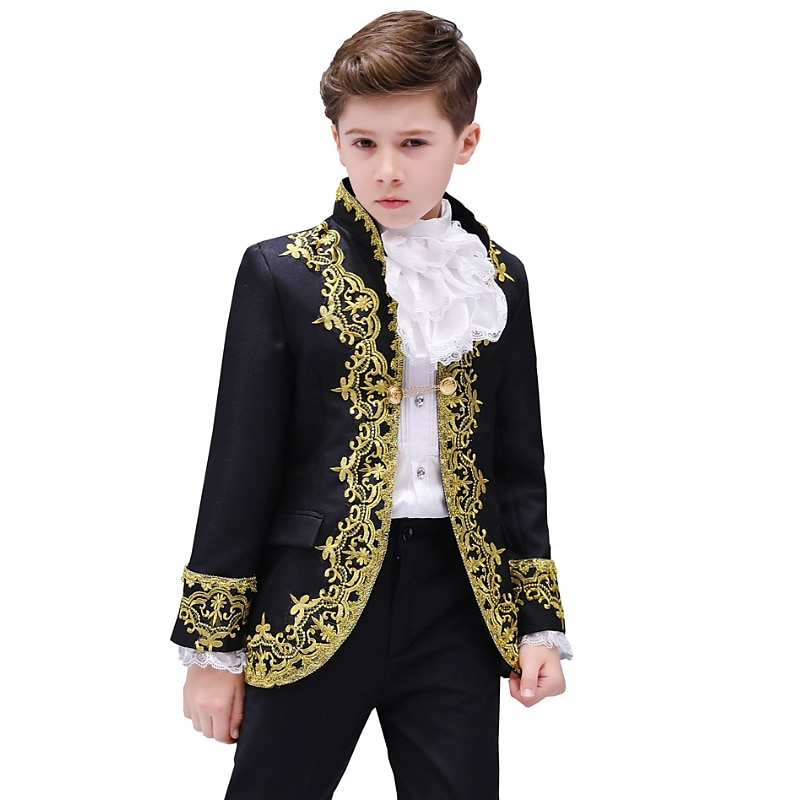 3 Pieces Ring Bearer Suit Boys Kids Suit Formal Suit Suit & Blazer Clothing Set Party Special Occasion Vintage Cool Formal Graphic Jacquard Black White Red Polyester 2025 - $83.99 –P2