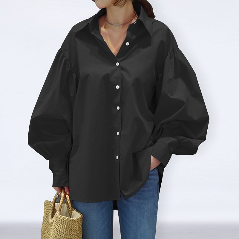 Per donna Camicia Blusa Semplice Casual Manica Lunga Manica a Lanterna Colletto a Camicia Top Regolari Quotidiano Weekend Bottoni Nero Bianco Giallo Blu Primavera Autunno del 2025 a $27.99 –P4