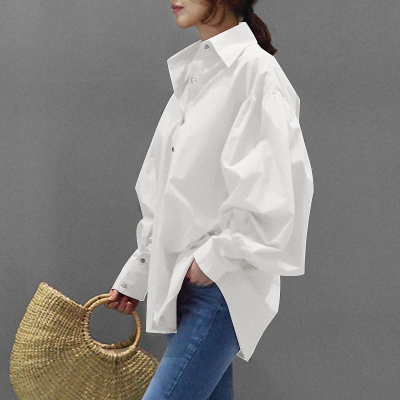 Per donna Camicia Blusa Semplice Casual Manica Lunga Manica a Lanterna Colletto a Camicia Top Regolari Quotidiano Weekend Bottoni Nero Bianco Giallo Blu Primavera Autunno del 2025 a $27.99 –P3