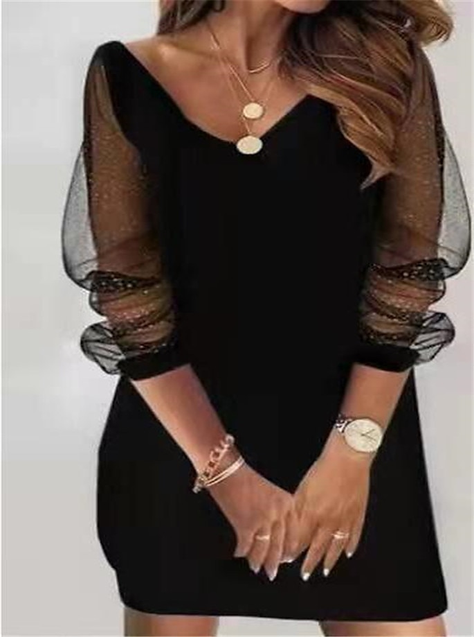 Women's Mesh Casual Dress Shift Dress Animal Polka Dot Mesh Print V Neck Mesh Sleeve Mini Dress Elegant Daily Long Sleeve Summer Spring 2025 - $35.99 –P2