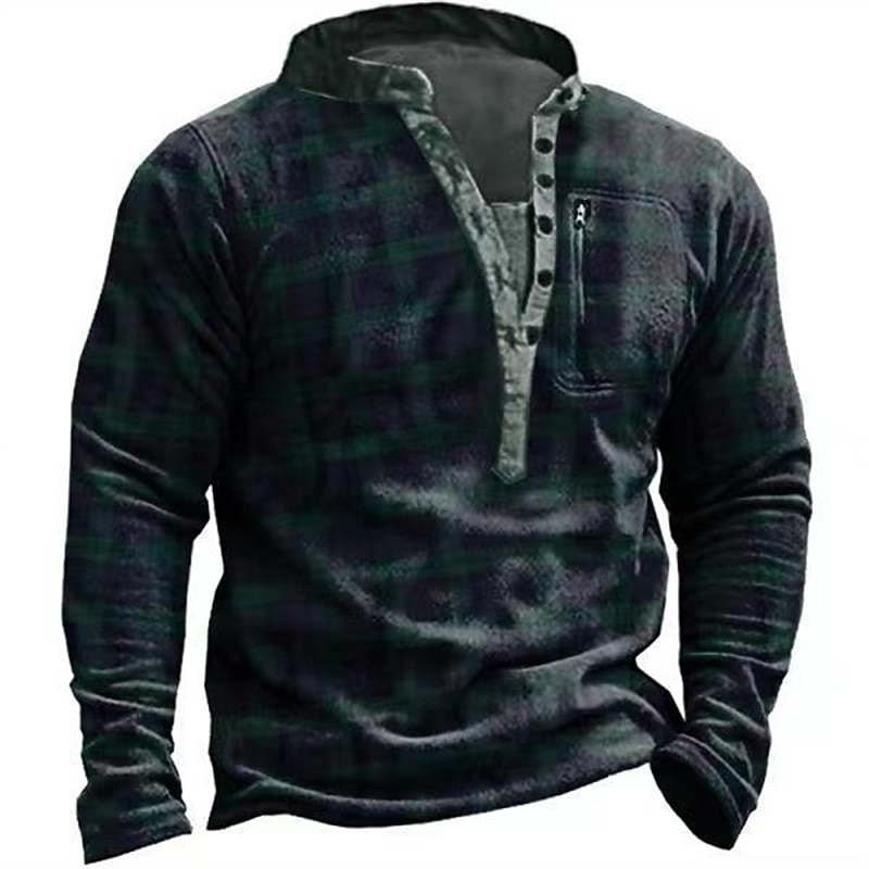 Męskie Kratka Wzory graficzne Bluza dresowa Zjechać na pobocze Długi rękaw Podkoszulek W serek Kołnierz Henley Designerskie Podstawowy Codzienny Druk 3D Sport i turystyka Codzienny Nadruk Wiosna i 2025 - $32.99 –P6