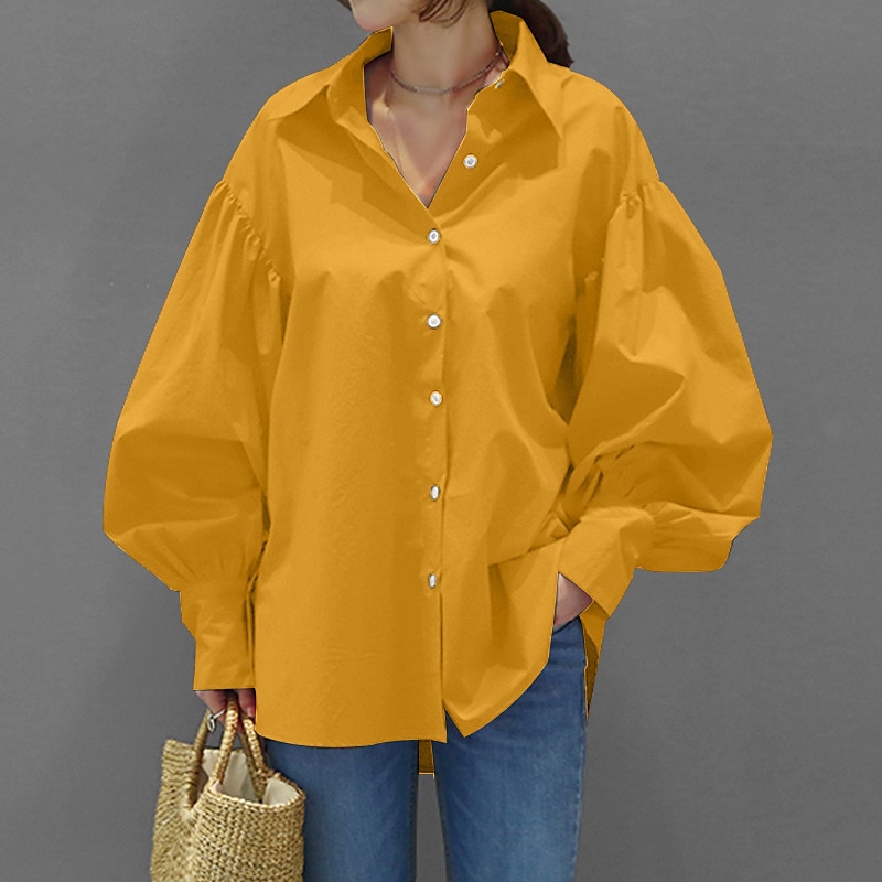 Per donna Camicia Blusa Semplice Casual Manica Lunga Manica a Lanterna Colletto a Camicia Top Regolari Quotidiano Weekend Bottoni Nero Bianco Giallo Blu Primavera Autunno del 2025 a $27.99 –P8