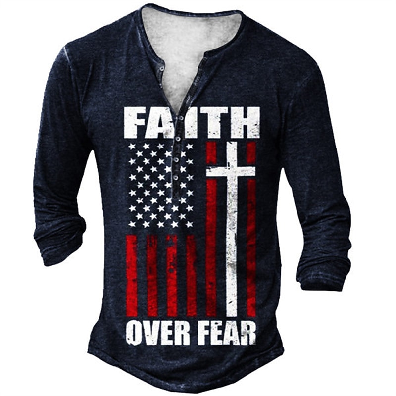 Men's T shirt Tee Henley Shirt Tee Basic Classic Casual Shirt Graphic American Flag 1776 Long Sleeve Shirt Black Red Navy Blue Street Casual Daily Henley Spring &  Fall Clothing Apparel Plus Size S M 2025 - $23.99 –P3