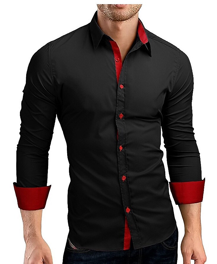 Homens camisa de verão Saia camisa de colarinho camisa de botão Tecido Casamento Trabalho Preto e Branco Safira Azul marinho Preto vermelho Manga Longa Colarinho Roupa de 2025 por $24.99 –P4