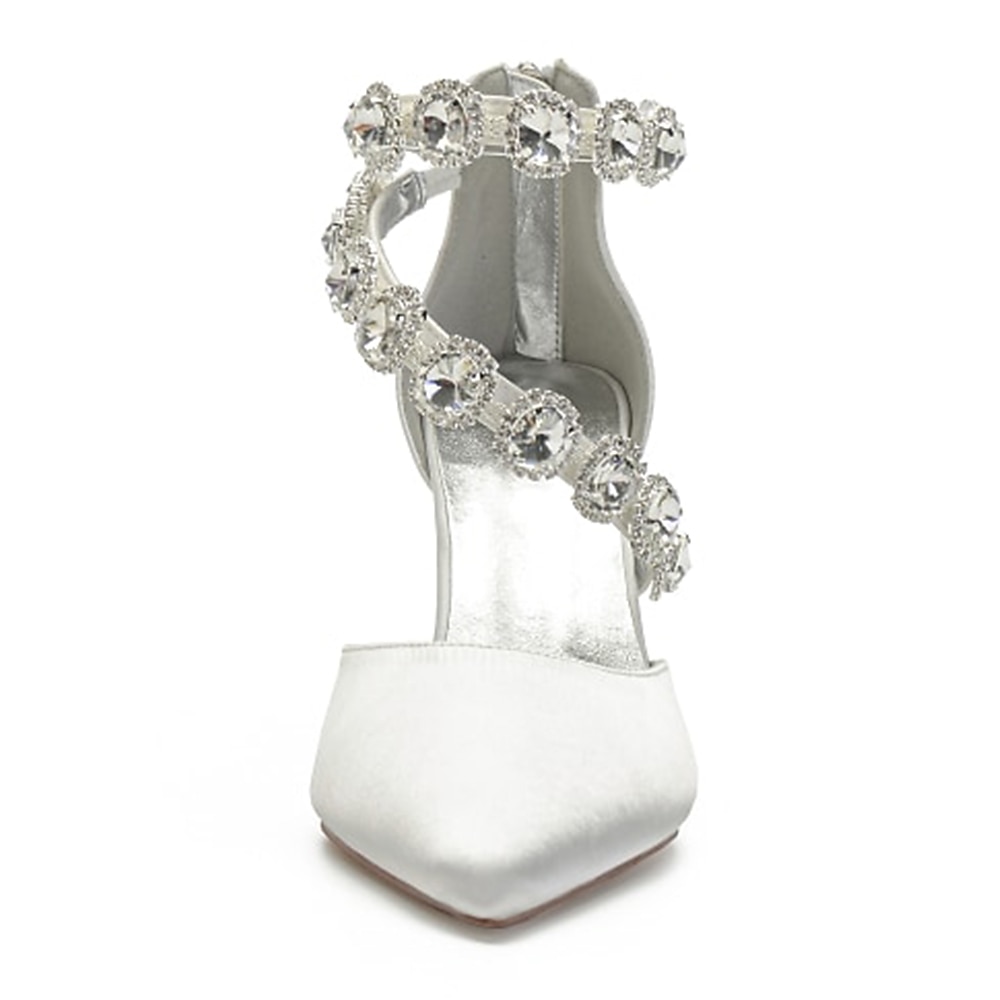 lila Satin-Damenschuhe mit hohen Absätzen, Strassverzierungen und Knöchelriemen für Hochzeiten und Cocktailveranstaltungen 2025 - $89.99 –P2