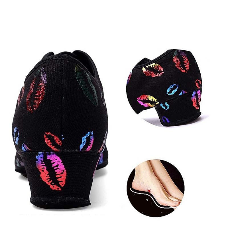 Women's Latin Shoes Practice Trainning Dance Shoes Line Dance Indoor Professional Pattern / Print Soft Two-Point Bottom Pattern / Print Lace-up Thick Heel Lace-up Rainbow 2025 - $42.99 –P1