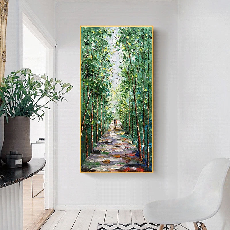 oljemålning handgjord handmålad väggkonst modern abstrakt par promenader i skogen landskap heminredning dekor rullad duk ingen ram osträckt 2025 - $105.99 –P3
