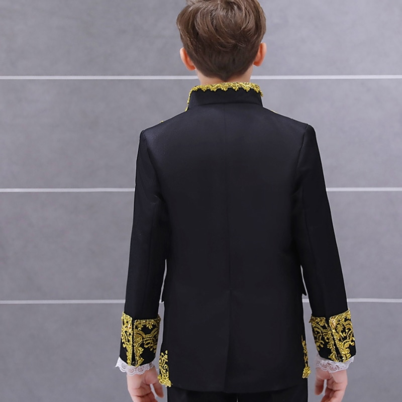 3 Pieces Ring Bearer Suit Boys Kids Suit Formal Suit Suit & Blazer Clothing Set Party Special Occasion Vintage Cool Formal Graphic Jacquard Black White Red Polyester 2025 - $83.99 –P7