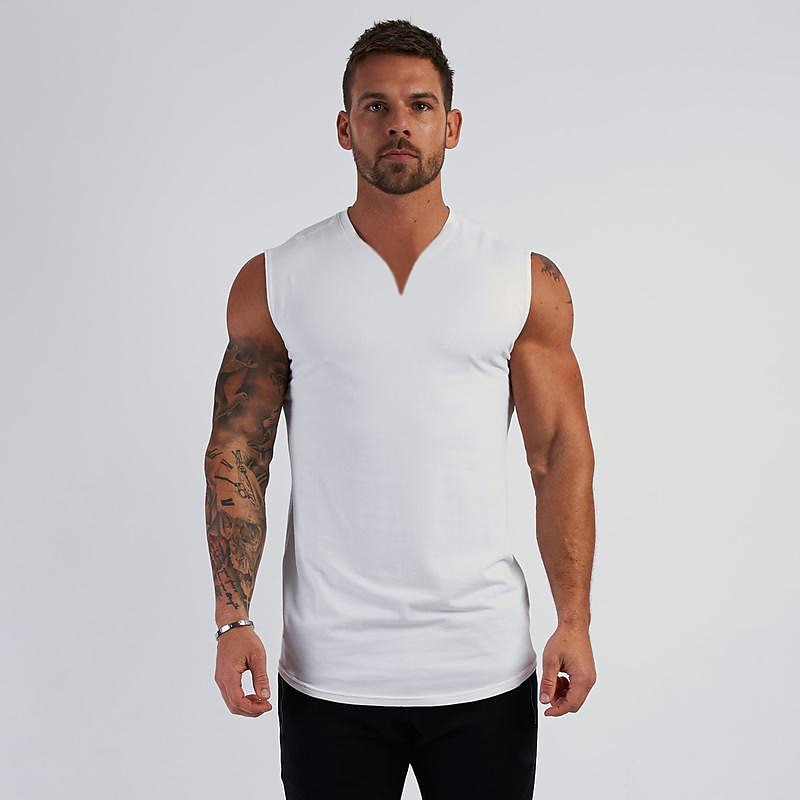 Herre Singleter Vest topp Underskjorte Ermeløs skjorte Ermeløs V-hals Sommer عادي Sport Mote Lettvekt Feriereise Avslappet Ferie Svart Hvit Militærgrønn Topp T-skjorte for menn 2026 - $16.49 –P5