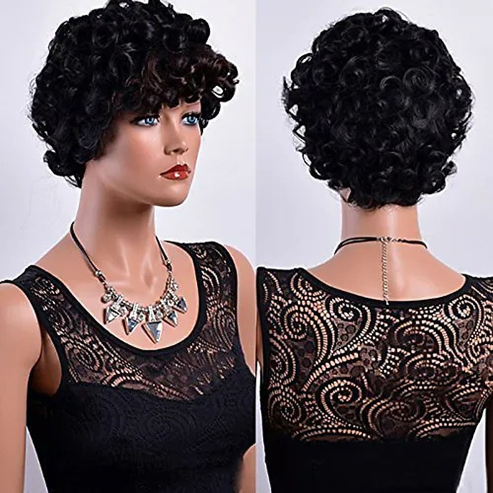 parrucche nere per le donne breve ombre marrone nero capelli ricci parrucche per le donne nere parrucche sintetiche corte per le donne nere parrucche delle donne afroamericane del 2025 a $23.99 –P4