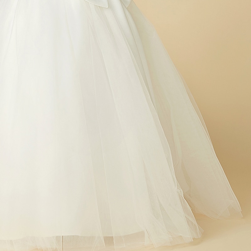a-line gulvlengde blomsterpike kjole første nattverd jenter søt ballkjole sateng med sash/bånd elegant passform 3-16 år kjole for å imponere 2025 2025 - $98.99 –P3