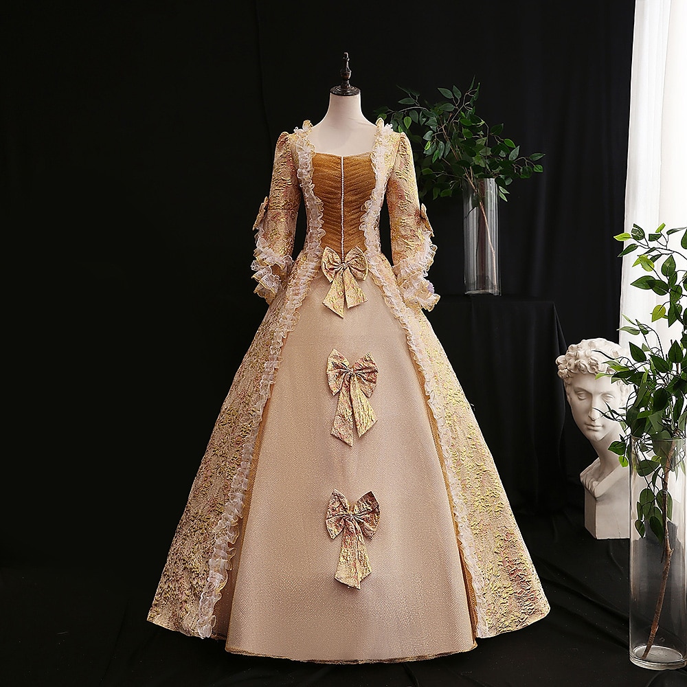 Ροκοκό Βικτοριανό Αναγέννησης Μακρύ Φορέματα Κοστούμι πάρτι Χορός μεταμφιεσμένων Μεγάλα Μεγέθη Κανονικό Μπαλούν Μανίκι Flare Cuff Πριγκίπισσα Μεγάλα Μεγέθη Δαντέλα Καμβάς Πεπαλαιωμένο Βραδινή τουαλέτα 2026 - $125.99 –P6