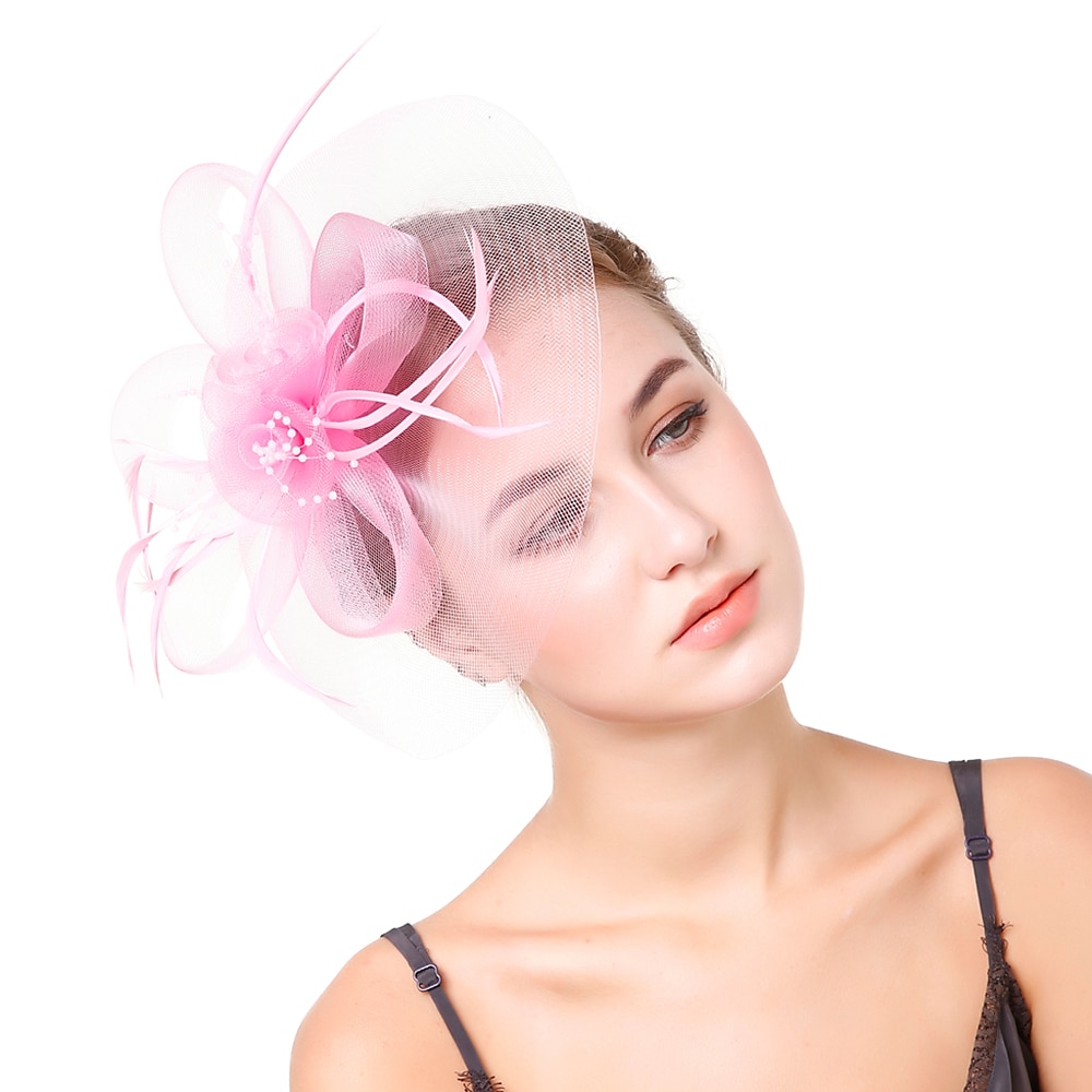 Retro styl Elegantní Organza / Polyester / polyamid Fascinátory / Klobouky / Doplňky do vlasů s Peří / Imitace perel / Aplikace Jeden díl Večírek / Dovolená Přílba 2025 - $14.99 –P2