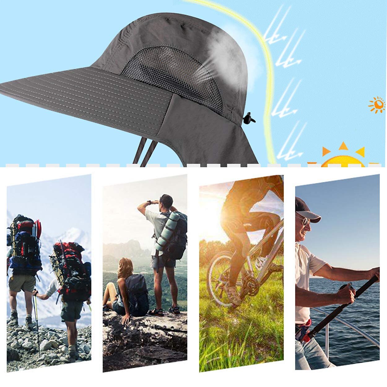 Hat With Neck Flap Men Summer Sun Beach Big Brim Upf50 Breathable Climbing  Fishing Outdoor Accessory