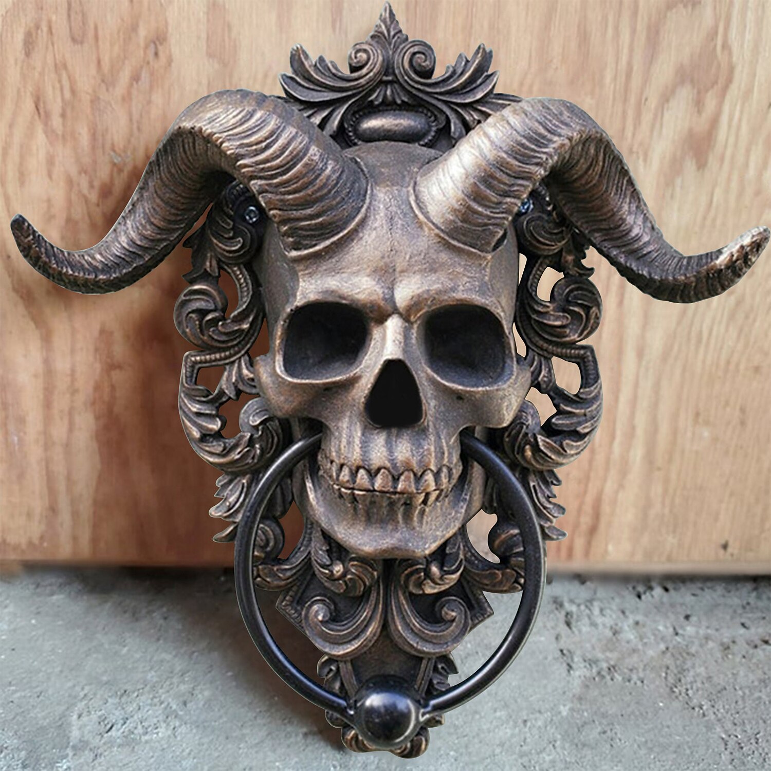 Cráneo con cuernos vikingo Estatuilla Ornamento Escultura Estatua
