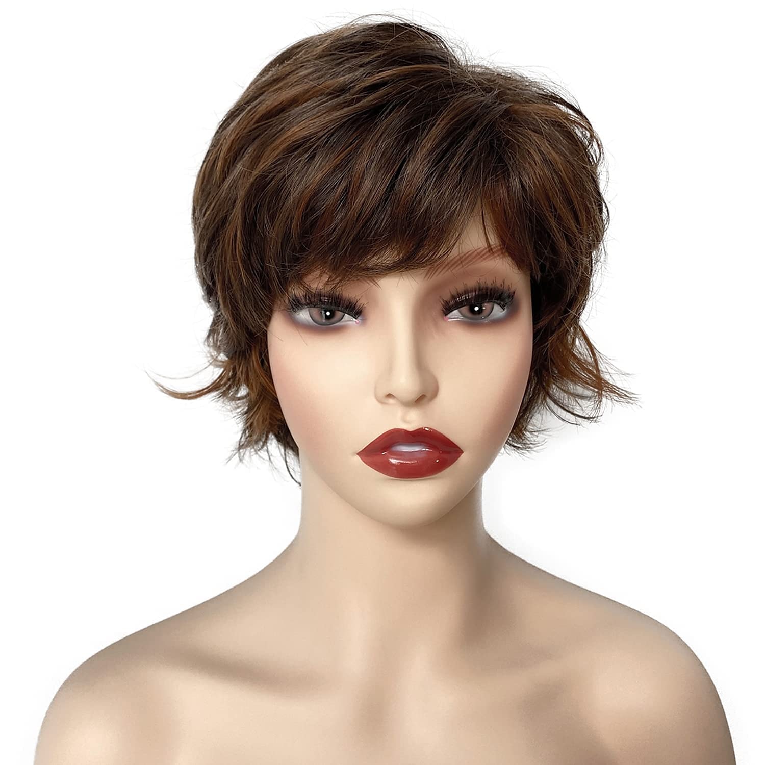 Karen Wig Natural Dark Brown Ladies Wig Soft Pixie Cut Synthetic Wig With  Bangs Short Hair Style For Older Women With Highlights 8988629 2023 – $