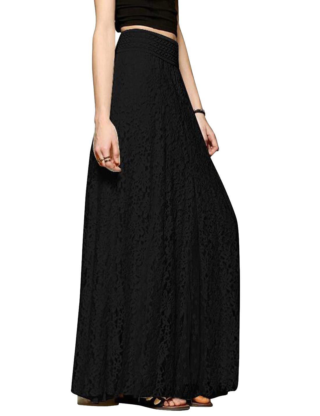 Women's Long Skirt Straight Maxi High Waist Skirts Lace Floral Solid Colored Prom Vacation All Seasons Elegant Vintage Almond Black White 2025 - $23.99 –P11