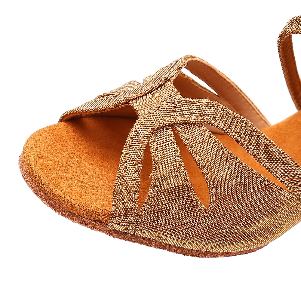 Scarpe da ballo latino con cinturini dorati da donna – tacchi alti con suola in pelle scamosciata per salsa, ballo da sala e prove del 2026 a $32.99 –P4