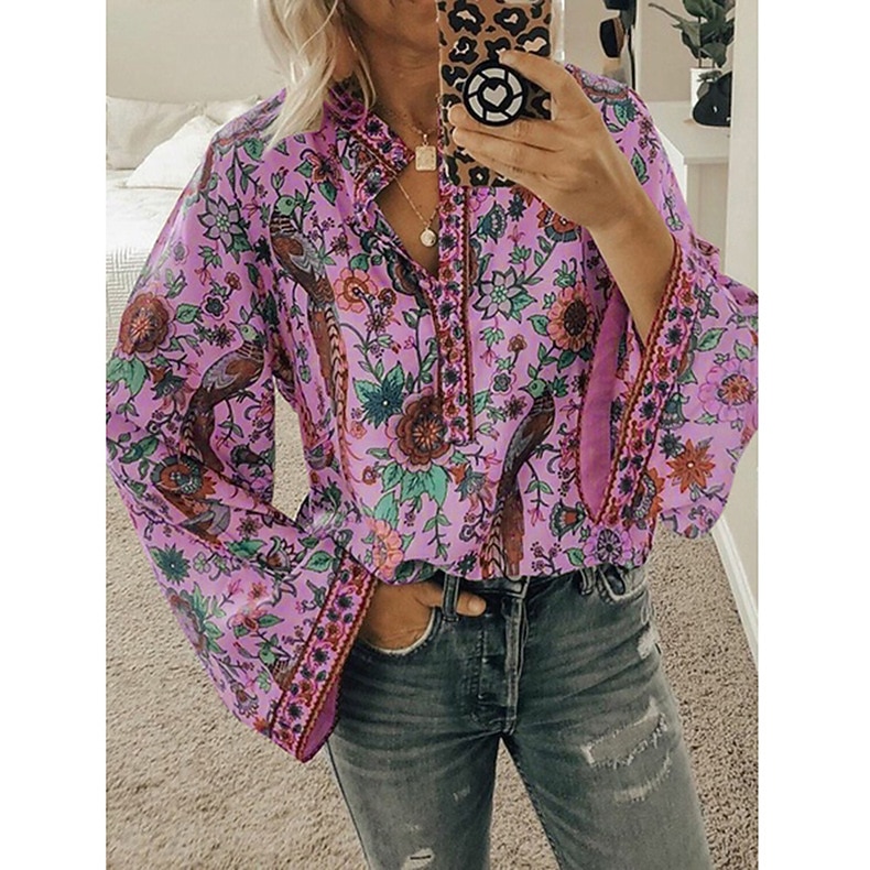 Damen Hemd Bluse Gelb Rosa Pudriges Rosa Graphic Blumen Taste Bedruckt Langarm Täglich Festtage Vintage Boho Strassenmode Rundhalsausschnitt Standard Boho S 2026 - $28.99 –P16