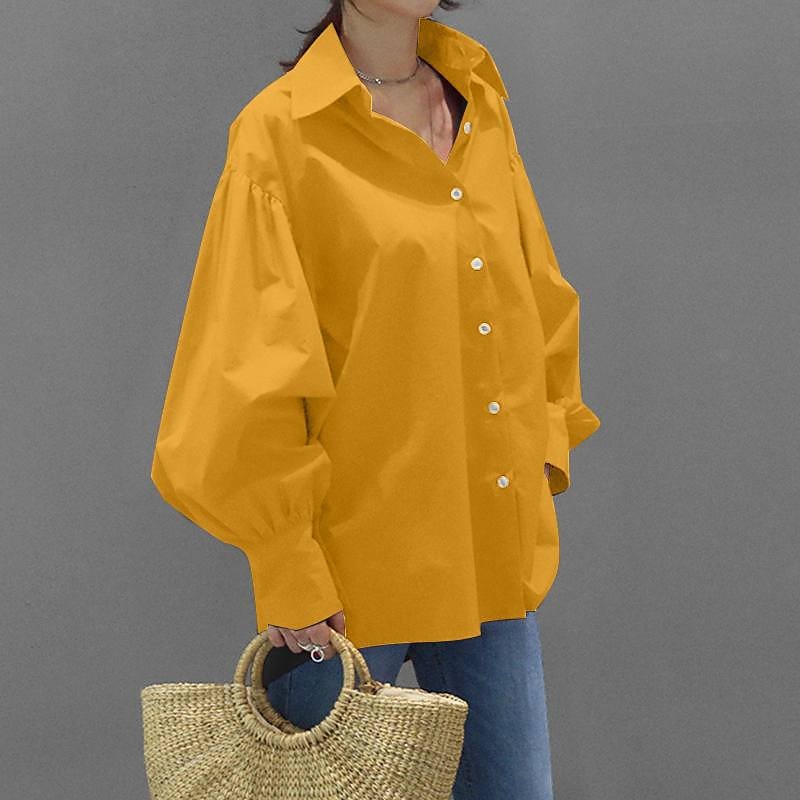 Per donna Camicia Blusa Semplice Casual Manica Lunga Manica a Lanterna Colletto a Camicia Top Regolari Quotidiano Weekend Bottoni Nero Bianco Giallo Blu Primavera Autunno del 2025 a $27.99 –P9