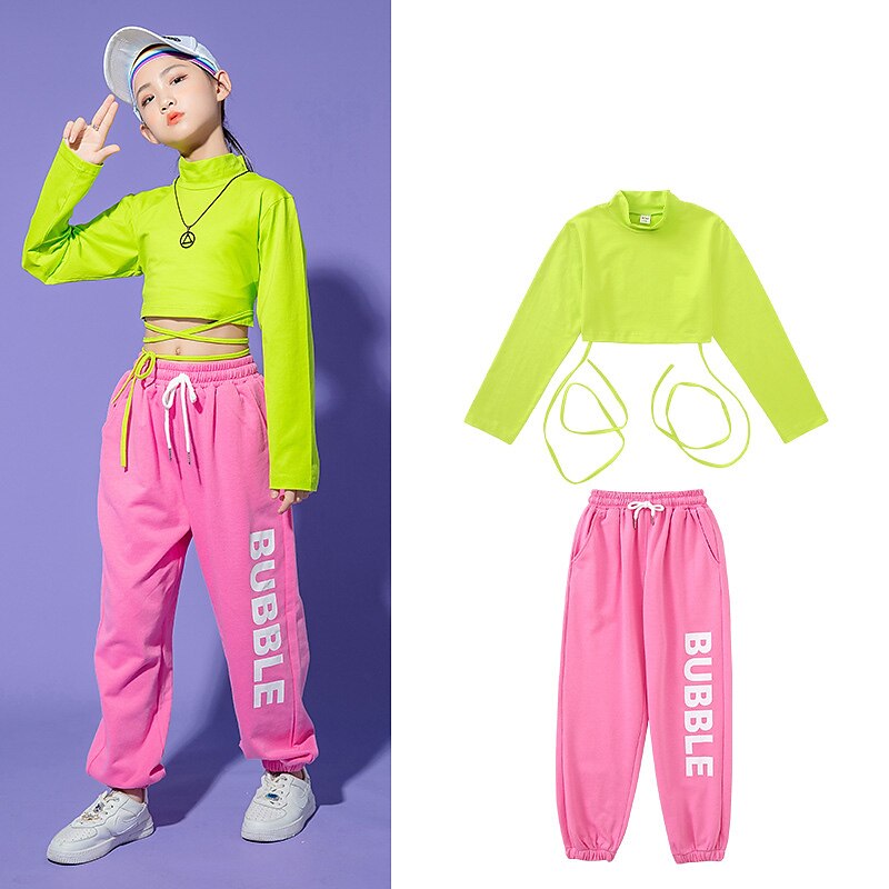 Girls Kpop Clothes Pink Tops Pants Hip Hop Street Dance Outfit