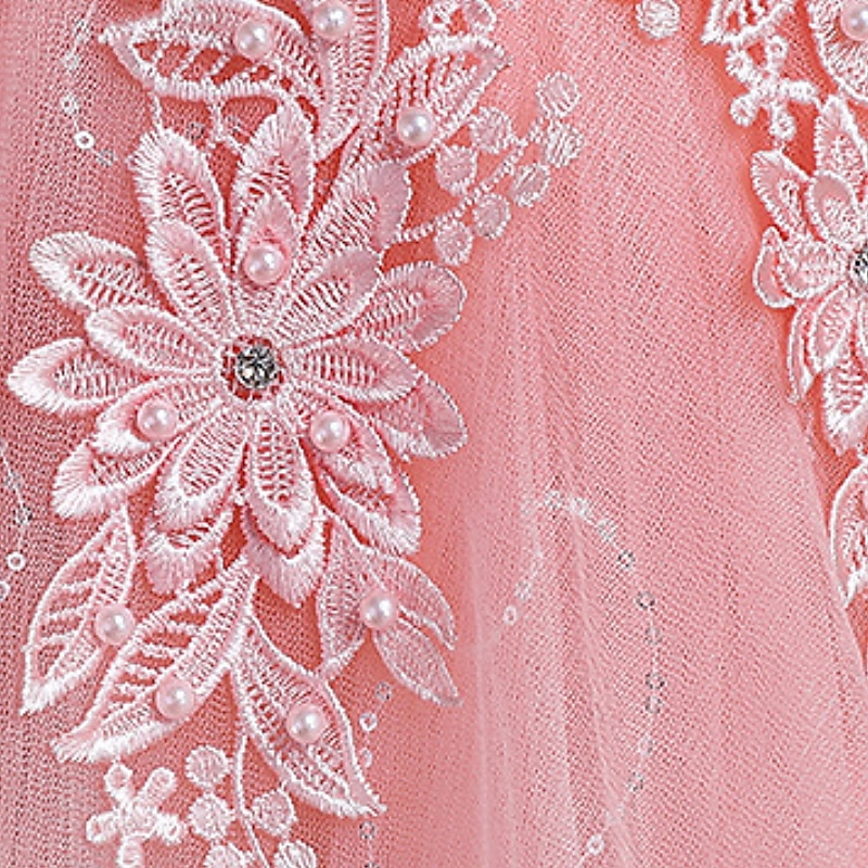 barn jentekjole blomster ensfarget en linje kjole ytelse bryllupsfest ruched mesh rosa lys blå hvit maxi ermeløse søte prinsessekjoler sommer høst normal passform 3-12 år 2025 - $35.99 –P6