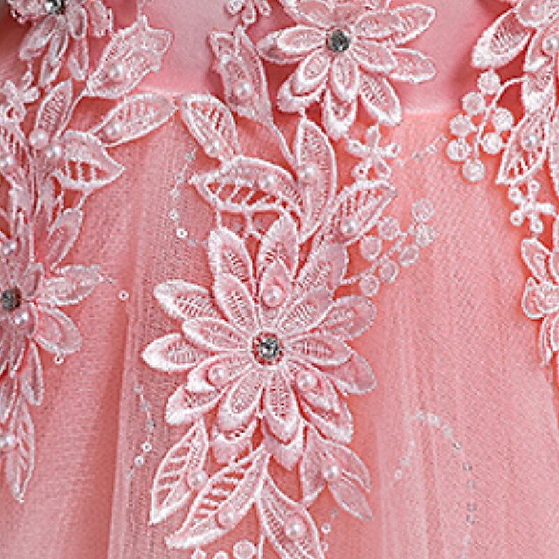 barn jentekjole blomster ensfarget en linje kjole ytelse bryllupsfest ruched mesh rosa lys blå hvit maxi ermeløse søte prinsessekjoler sommer høst normal passform 3-12 år 2025 - $35.99 –P7