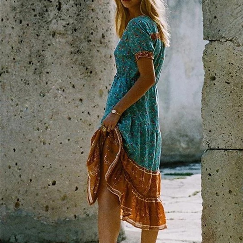 Pentru femei Rochii Midi Rochie casual Rochie etnică Rochie leagăn Rochie Boho Stilat Modern Casual În aer liber Vacanță Concediu Fit regulat Floral Imprimeu Paisley Manșon scurt În V Roșu-aprins 2025 - $36.99 –P5