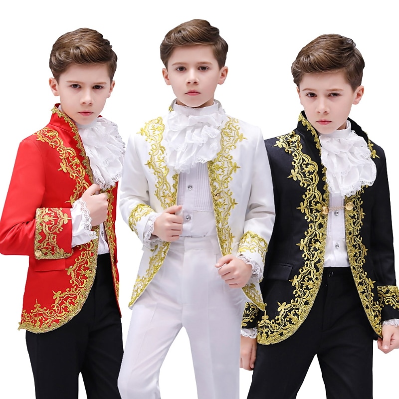 3 Pieces Ring Bearer Suit Boys Kids Suit Formal Suit Suit & Blazer Clothing Set Party Special Occasion Vintage Cool Formal Graphic Jacquard Black White Red Polyester 2025 - $83.99 –P1
