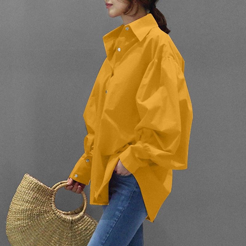 Per donna Camicia Blusa Semplice Casual Manica Lunga Manica a Lanterna Colletto a Camicia Top Regolari Quotidiano Weekend Bottoni Nero Bianco Giallo Blu Primavera Autunno del 2025 a $27.99 –P7
