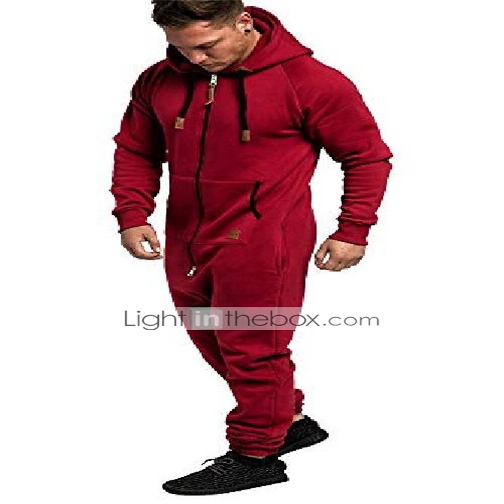 Mens Onesies Full Zip Jumpsuit Playsuit All in One Hoodie Classic Print Sportswear Casual Tracksuit Full 