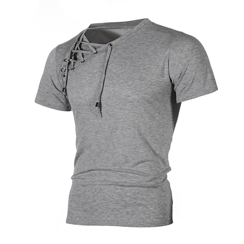 Herr T-shirt Kortärmad V-hals Sommar Slät Sport Mode Lättvikt Spetsknuten Semester Ledigt Helgdag Svart Vit Ljusgrå Topp t-shirt för män 2025 - $17.99 –P7