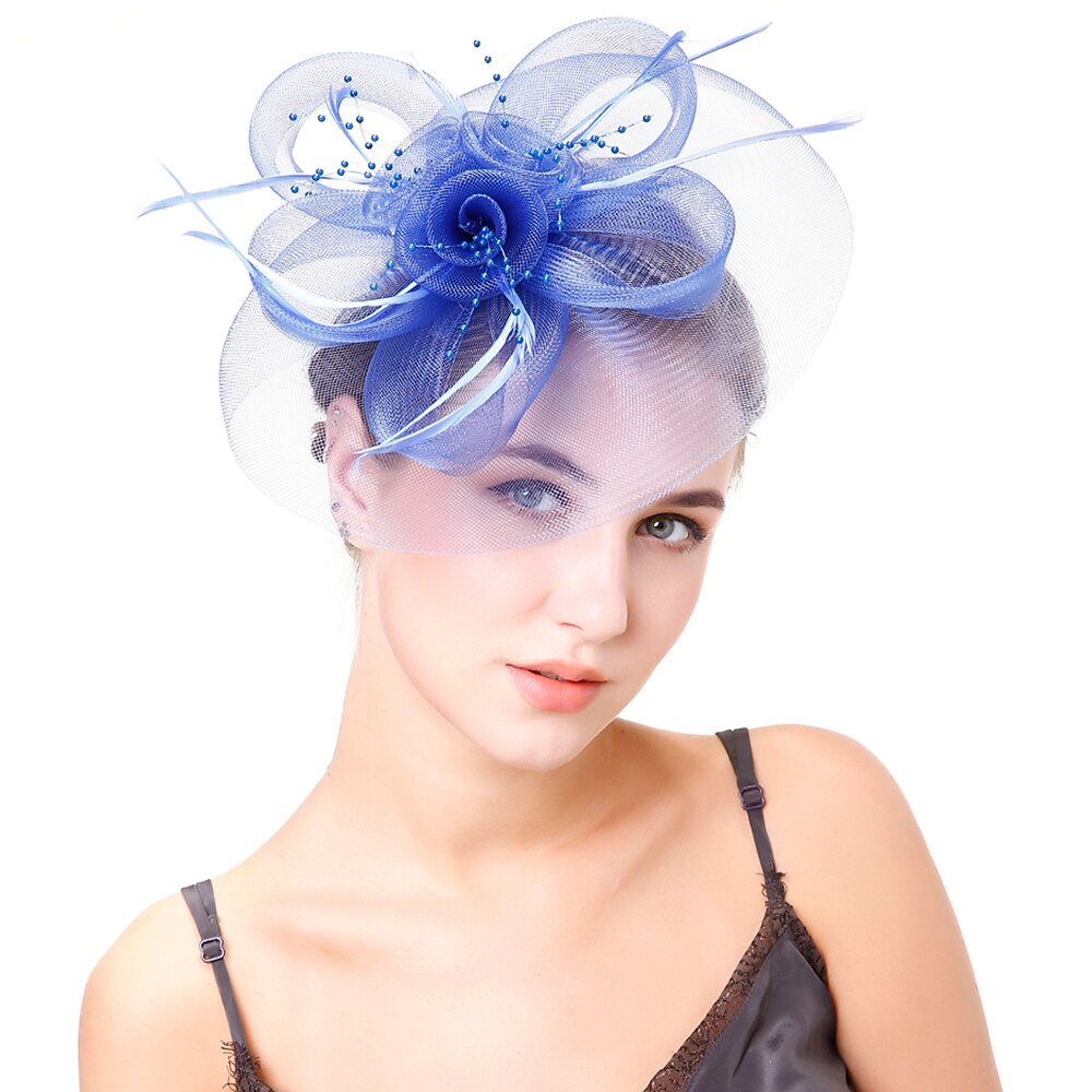 Retro styl Elegantní Organza / Polyester / polyamid Fascinátory / Klobouky / Doplňky do vlasů s Peří / Imitace perel / Aplikace Jeden díl Večírek / Dovolená Přílba 2025 - $14.99 –P4