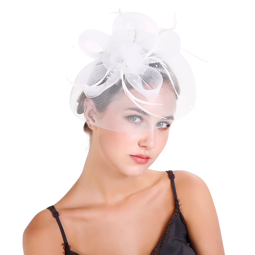Retro styl Elegantní Organza / Polyester / polyamid Fascinátory / Klobouky / Doplňky do vlasů s Peří / Imitace perel / Aplikace Jeden díl Večírek / Dovolená Přílba 2025 - $14.99 –P6