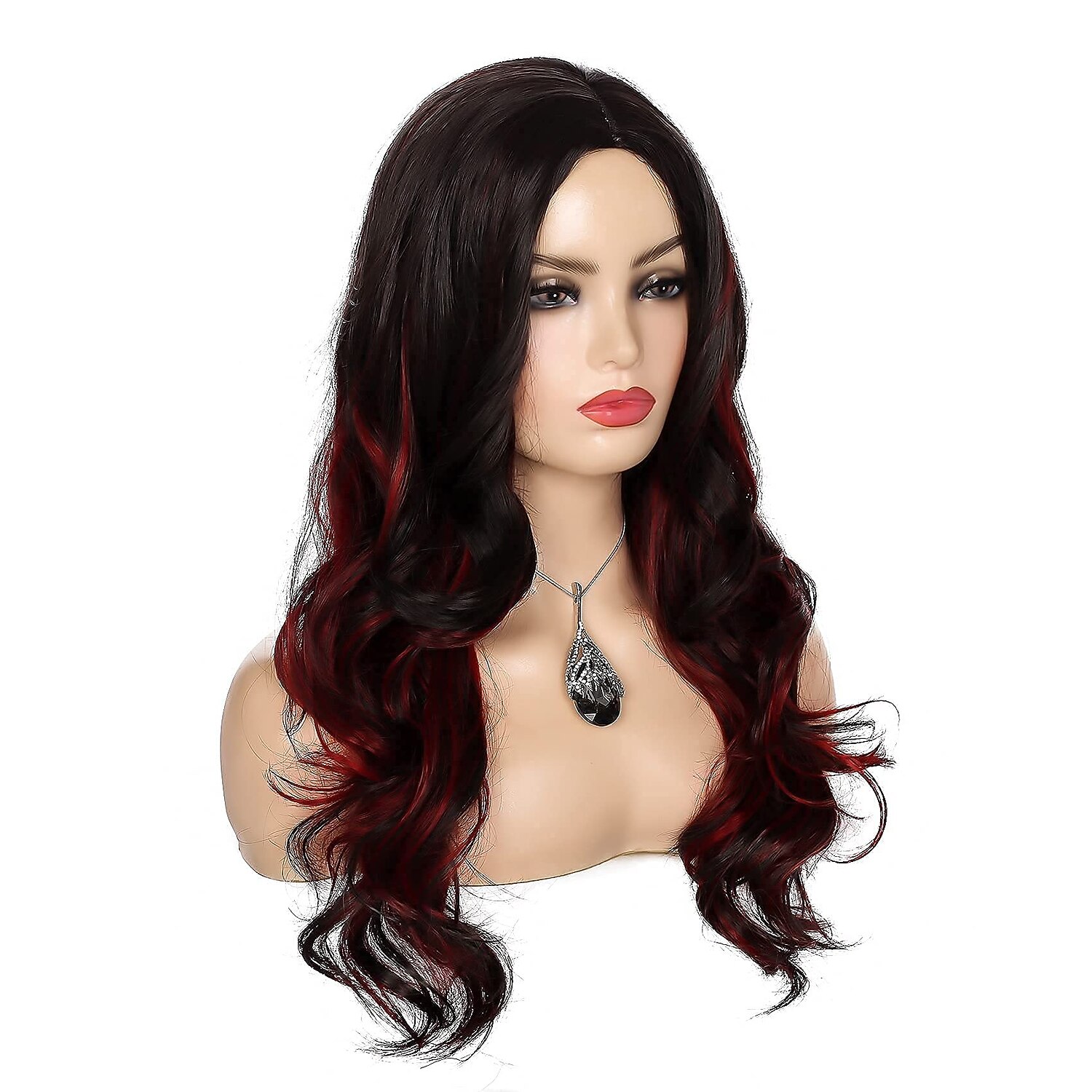 perucă roșie neagră perucă ondulată lungă pentru femei evidențiază straturile mătăsoase mijlocii 2 tonuri sintetice perucă costum cosplay peruci pentru petrecerea de Crăciun 2025 - $32.99 –P13