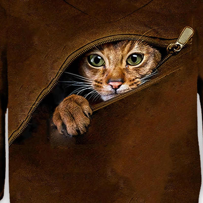 أطفال للصبيان هوديي كم طويل بني طباعة ثلاثية الأبعاد قطة حيوان جيب مناسب للبس اليومي داخلي الأماكن المفتوحة نشيط موضة يوميا الرياضات 3-12 سنة 2025 - $17.49 –P3