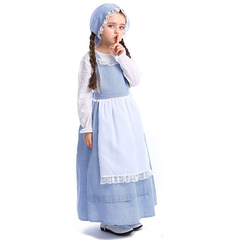 Retro Středověké 19. století Prairie šaty Pioneer Girl Dívčí Den dětí Plesová maškaráda Večírek Festival Dětské Šaty Zástěra Klobouk 2025 - $51.99 –P4