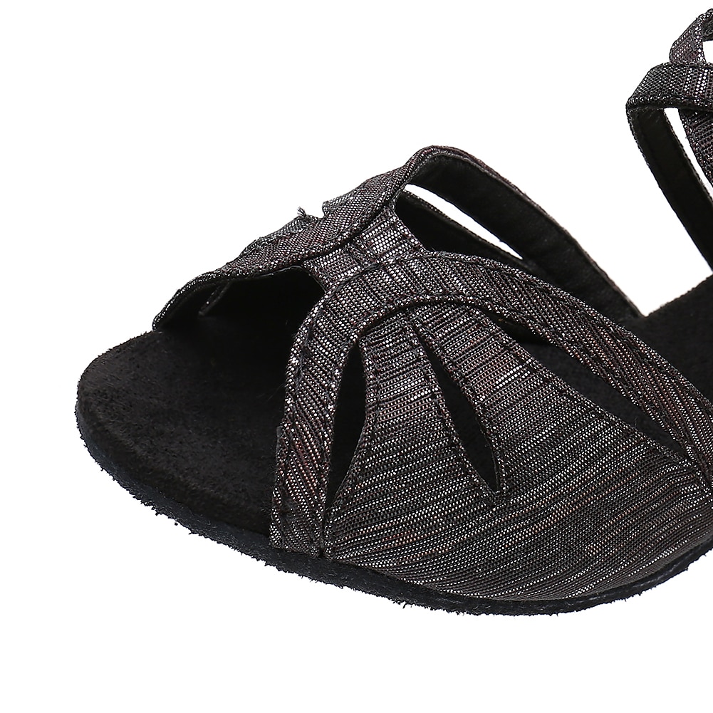 Scarpe da ballo latino con cinturini dorati da donna – tacchi alti con suola in pelle scamosciata per salsa, ballo da sala e prove del 2026 a $32.99 –P6