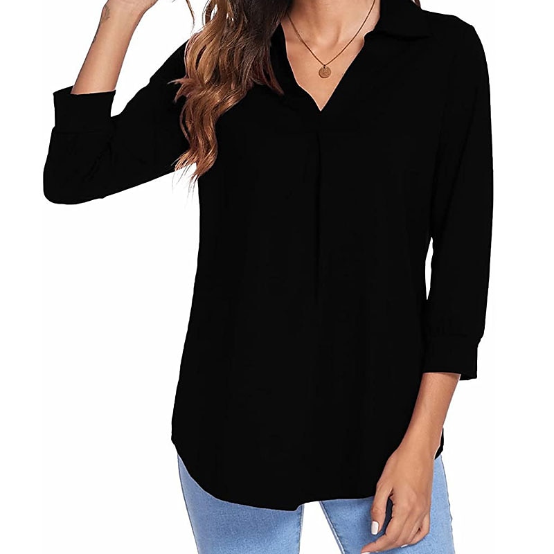 damesblouse t-shirt basic effen dagelijks v-hals normaal lente&amp;  herfst groen blauw wit zwart donker rood 2025 - $26.99 –P8