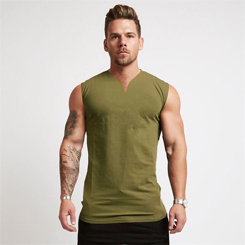 Herre Singleter Vest topp Underskjorte Ermeløs skjorte Ermeløs V-hals Sommer عادي Sport Mote Lettvekt Feriereise Avslappet Ferie Svart Hvit Militærgrønn Topp T-skjorte for menn 2026 - $16.49 –P9