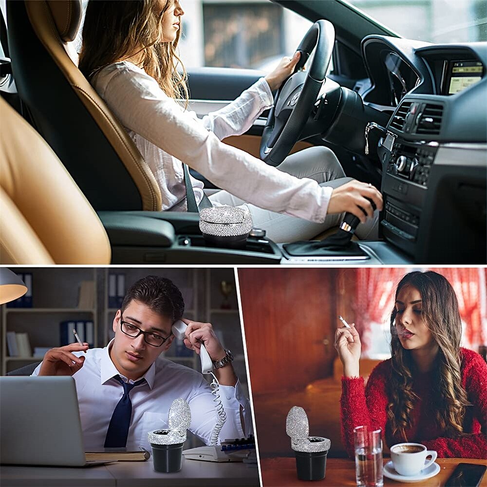 popelník do auta přenosný bling cigaretový bezdýmný držák na láhev s modrým LED indikátorem autodoplňky pro ženy ideální pro auto domů a do kanceláře 1ks 2025 - $21.99 –P1