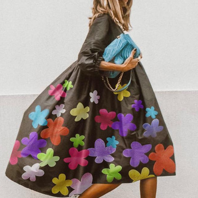 Naisten Midimekko Rento mekko Kukka mekko Tyylikäs Vapaa-aika ulko- Loma Pyhäpäivä Loose Fit Kukka Leopardi Puhdas väri Puolihiha Tiukka pyöreä kaula-aukko Musta Purppura Fuksia Apila Kevät Syksy 2025 - $33.99 –P7