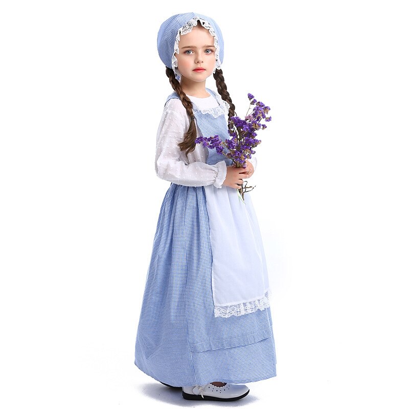 Retro Středověké 19. století Prairie šaty Pioneer Girl Dívčí Den dětí Plesová maškaráda Večírek Festival Dětské Šaty Zástěra Klobouk 2025 - $51.99 –P3