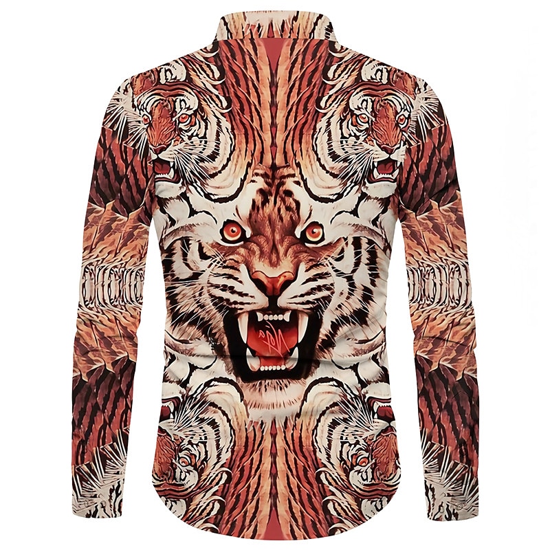 Voor heren dier Tijger Overhemd Overhemd met knopen Lange mouw Modieus Ontwerper Casual Buiten Vakantie Dagelijks Lente zomer Kraag 3D-afdrukken Button-omlaag Geel 2025 - $24.99 –P2