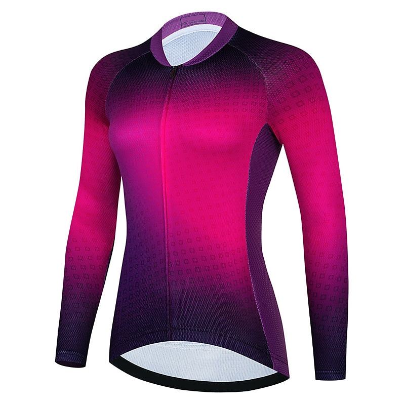 Dames Wielrenshirt Lange mouw Fietsen Shirt Kleding Bovenlichaam met 3 achterzakken Bergracen Wegwielrennen Ademend Sneldrogend Vochtregelerend Reflecterende strips Geel Rood Blauw Verloop Geruit 2025 - $32.99 –P1