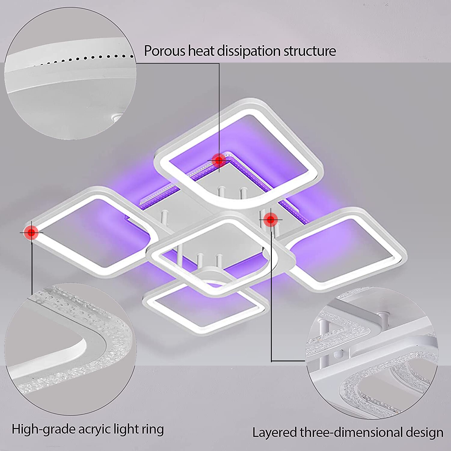 Dimmable Acrylic Ceiling Light LED 5 Head 8 Head Ceiling Lamp with Background Light APP Bluetooth Connection / Remote Control Suitable for Bedroom Living Room Office Children's Room 2025 - $187.99 –P6